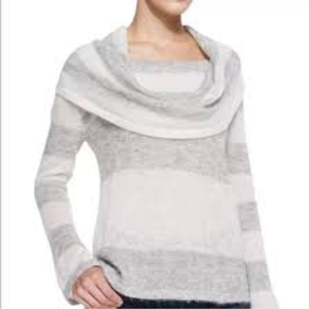 Free People Gray and White Cowl Neck Sweater